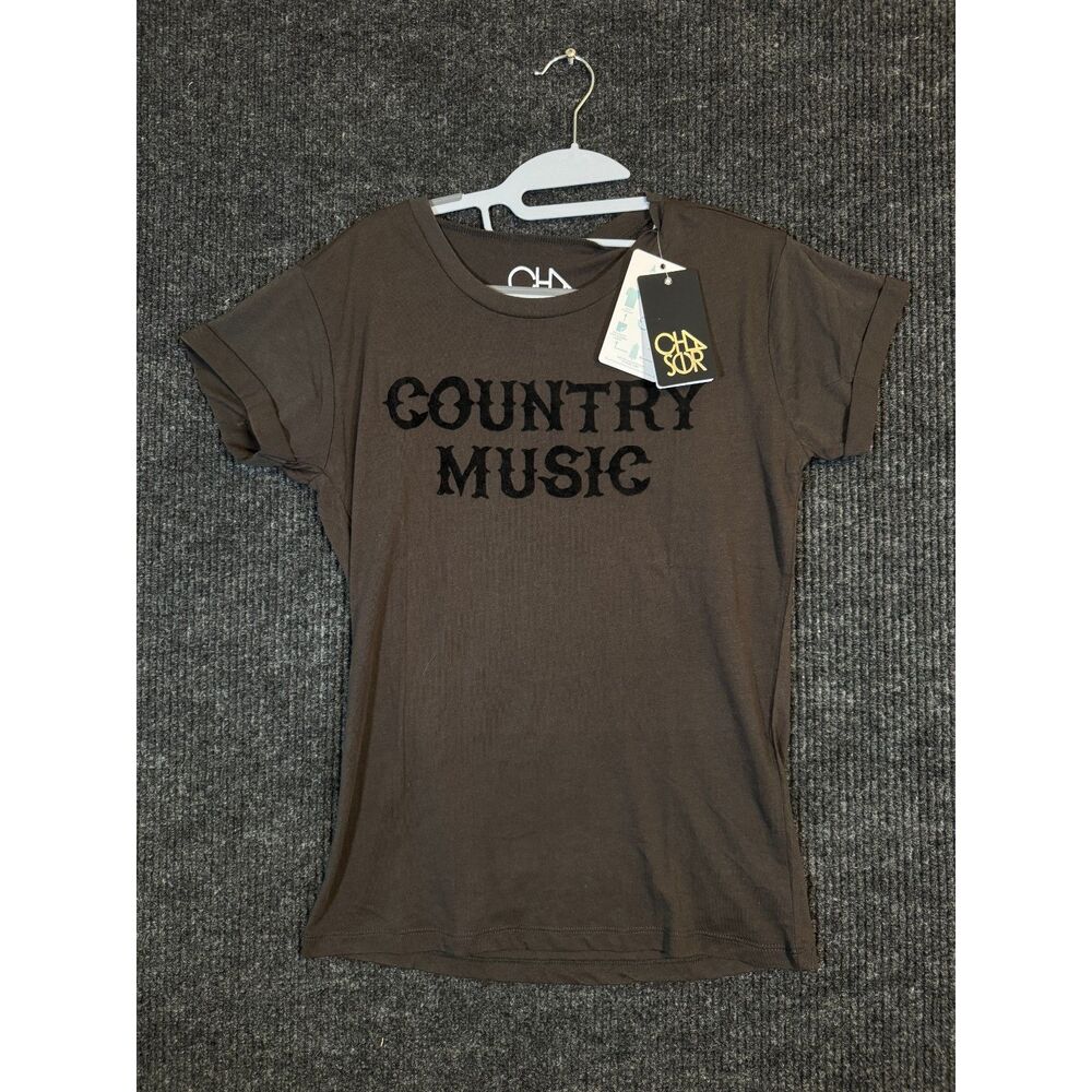 Chaser Country Music Velvet Flock Tee Womens XS Brown NWT